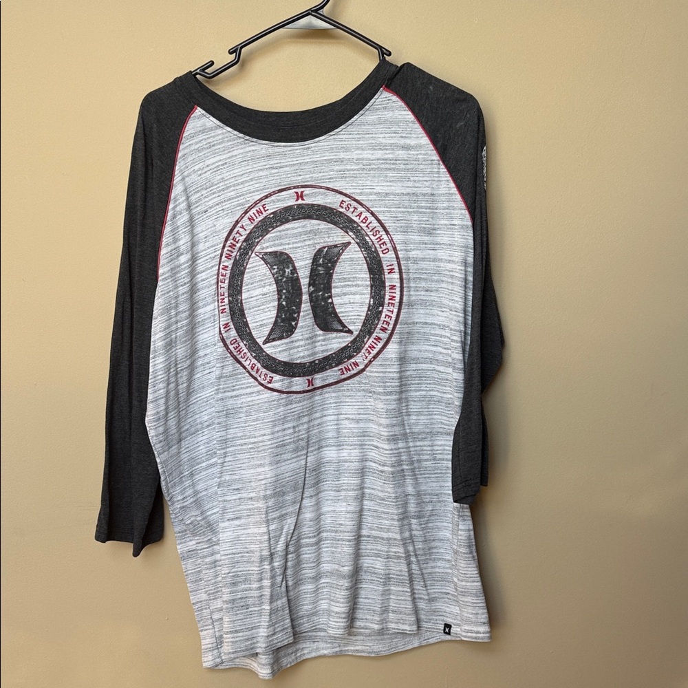 Hurley Black and Gray Logo Raglan Tee